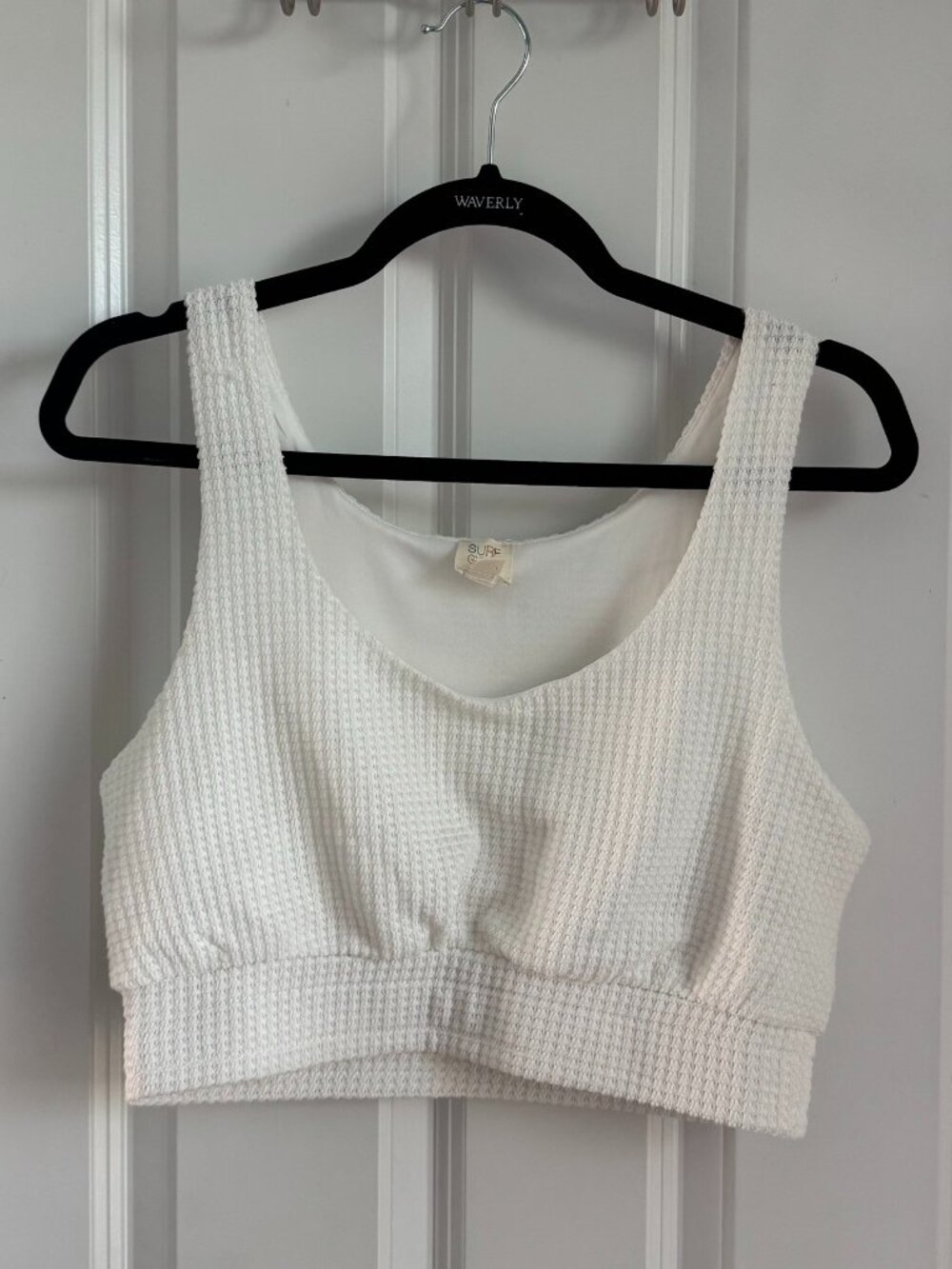 Surf Gypsy White Knit Basketweave Crop Top Banded Bottom Size M